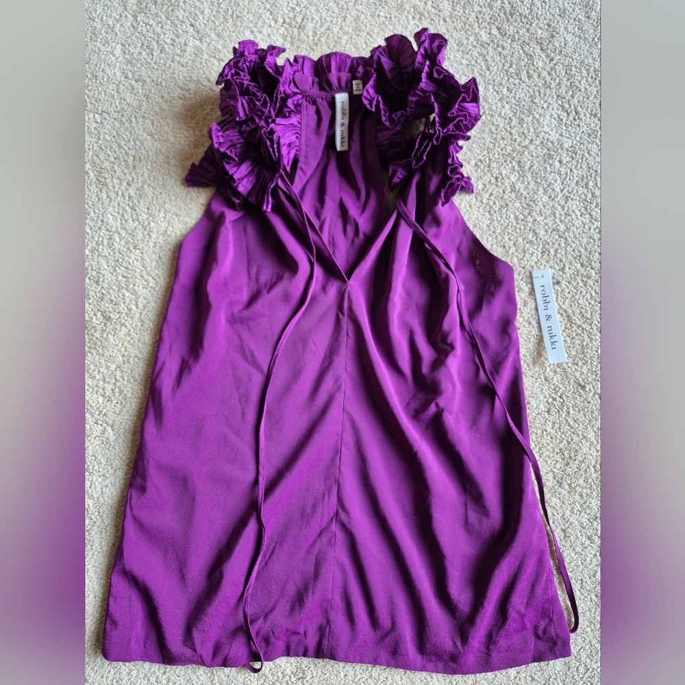 NWT Vintage Robbi & Nikki by Robert Rodriquez Magenta Ruffle Top Size XS